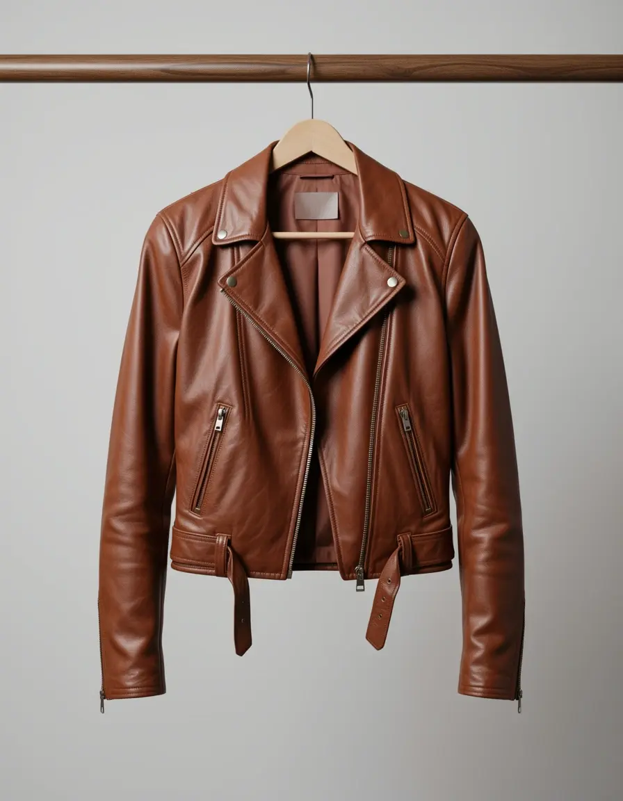 Braune Damen Lederjacke hängend, weiches Finish
