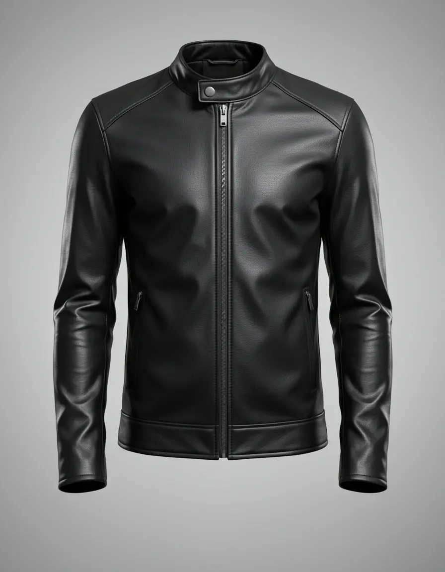 Schmal geschnittene schwarze Lederjacke, minimalistisches Design