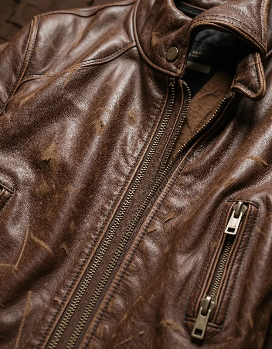 Braune Lederjacke im Used-Look, distressed Finish
