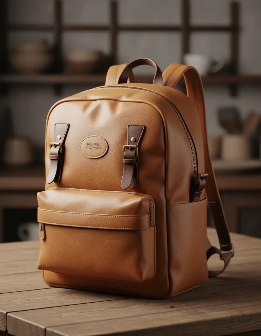 Women's Tan Leather Backpack - cognacfarbener Lederrucksack für Damen