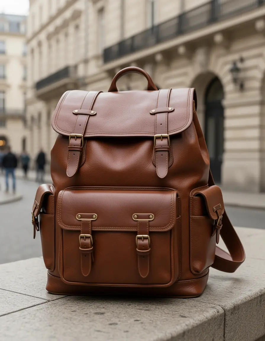 Fashionable Leather Rucksack - eleganter Damen Lederrucksack mit Gold-Details