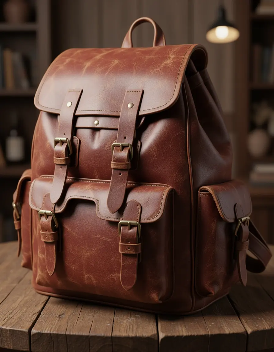 Vintage Style Leather Backpack - Lederrucksack im Retro-Design
