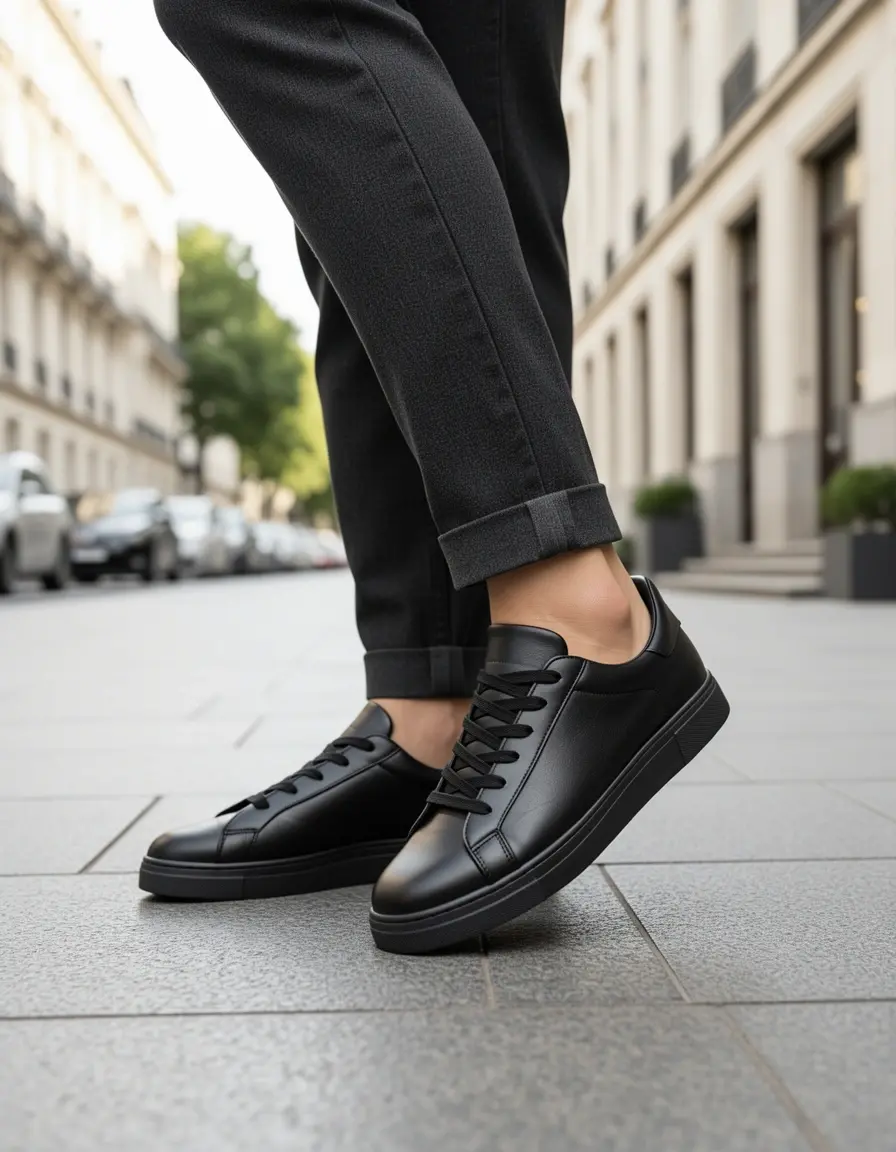 Fashion Leather Aus Sneaker in Schwarz