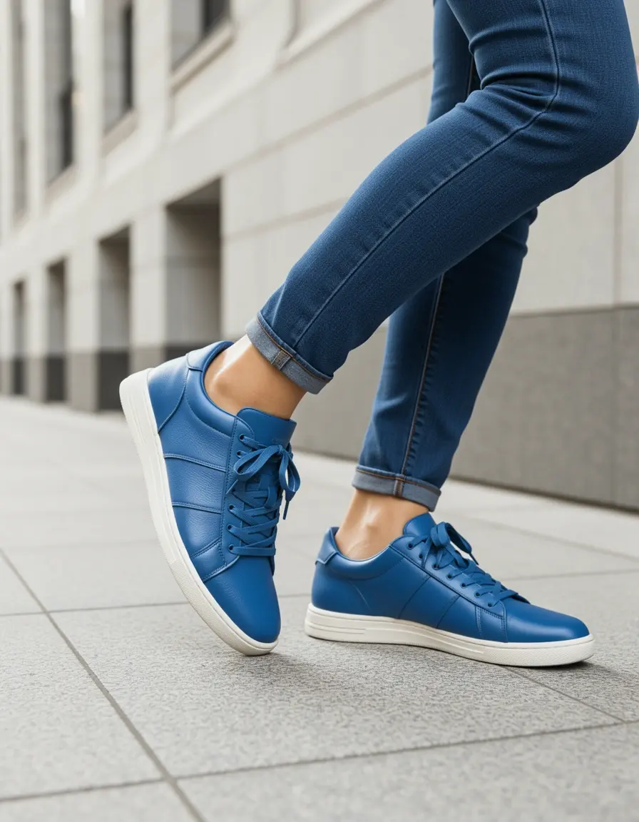 Sportliche blaue Lederschuhe Damen