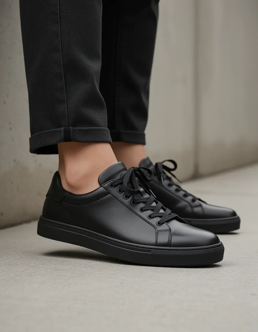 Schwarze Plattform Ledersneaker