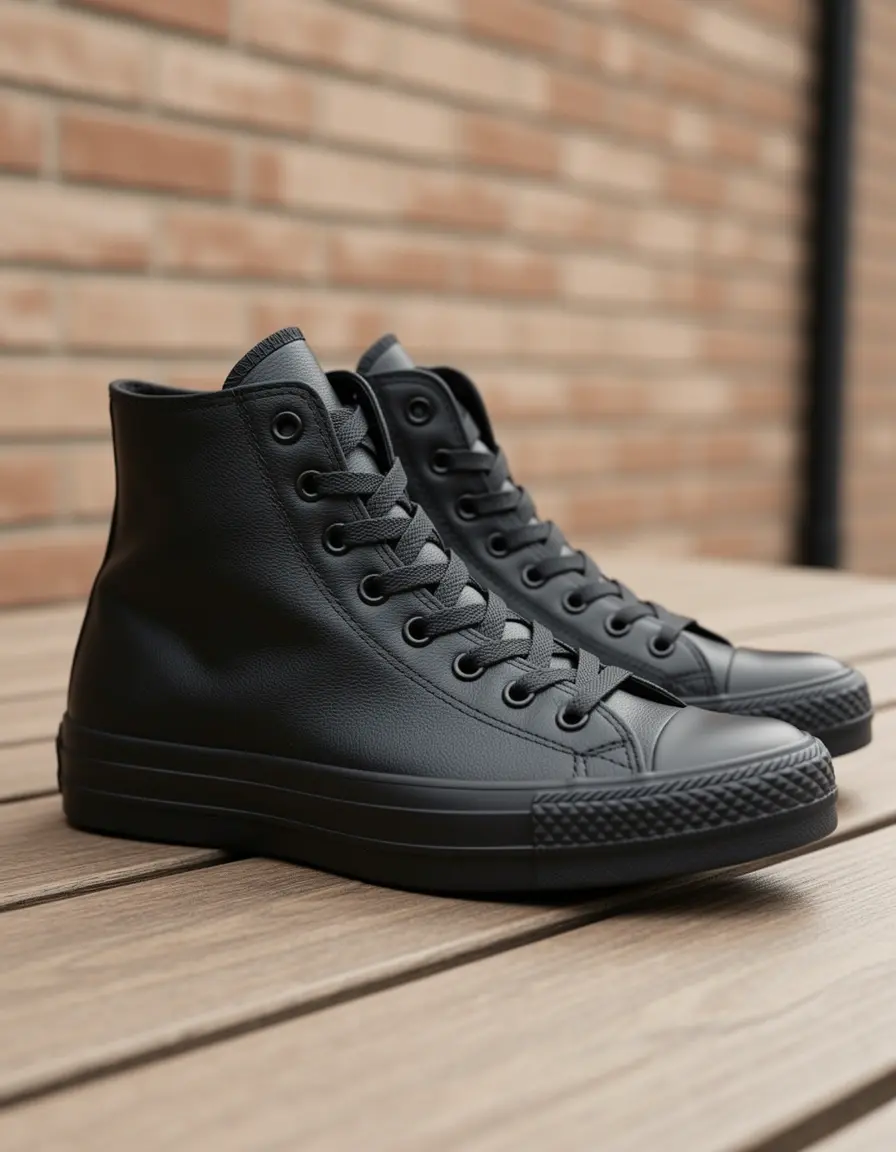 Schwarzer High Top Leder Sneaker für Damen