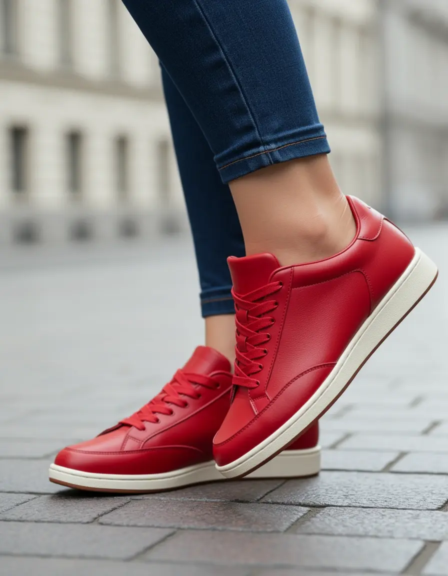 Roter auffälliger Ledersneaker für Damen