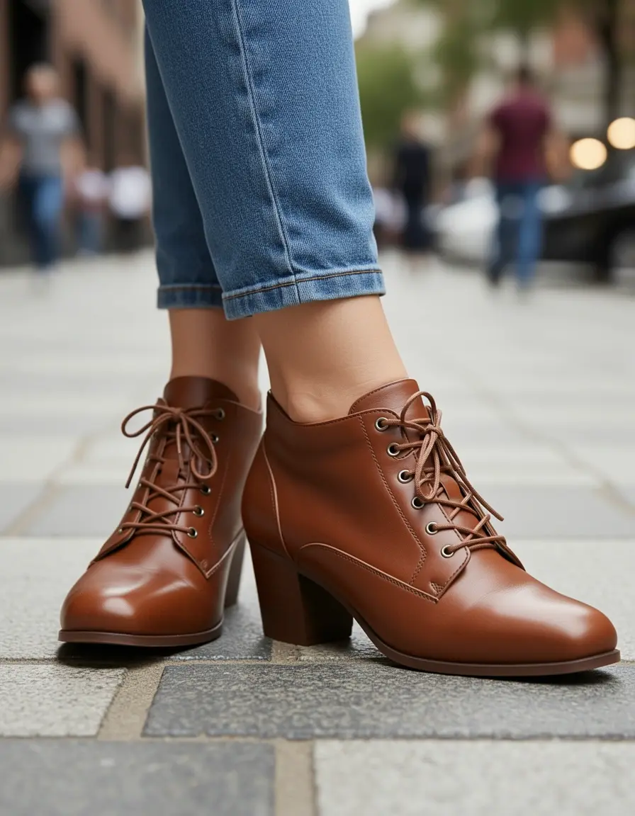Brauner Schnürschuh aus Leder für Damen