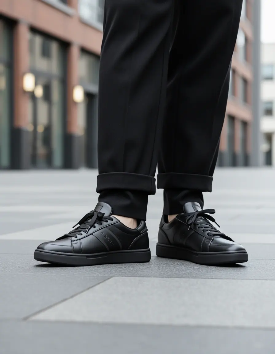 Schwarze sportliche Herren Lederschuhe