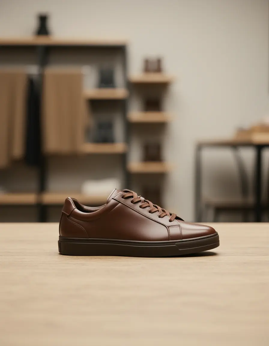 Flache braune Leder Sneaker für Herren