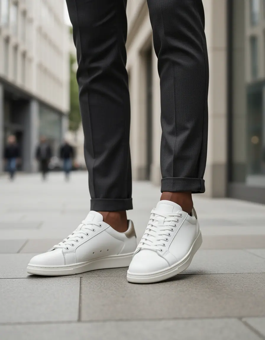 Weiße modische Leder Sneaker für Herren
