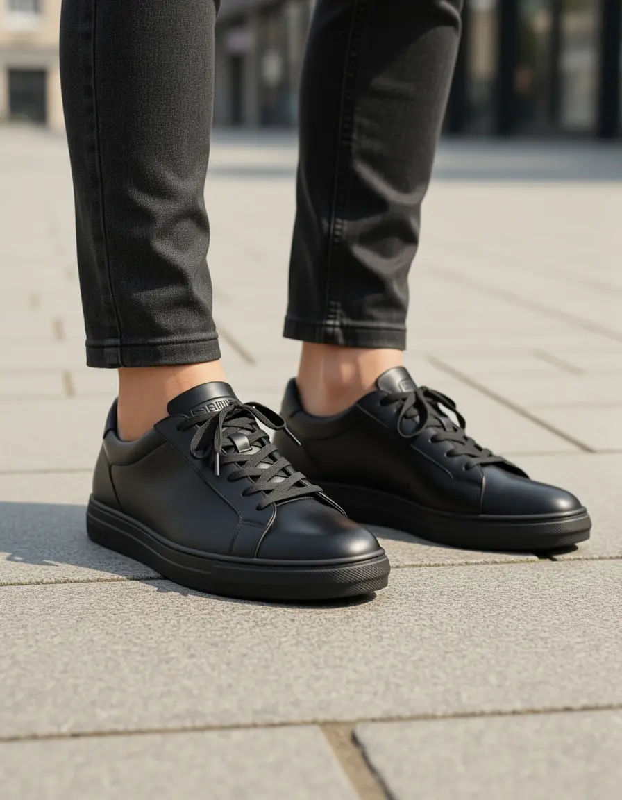 Schlichte schwarze Low Top Leder Sneaker für Damen in hochwertiger Optik