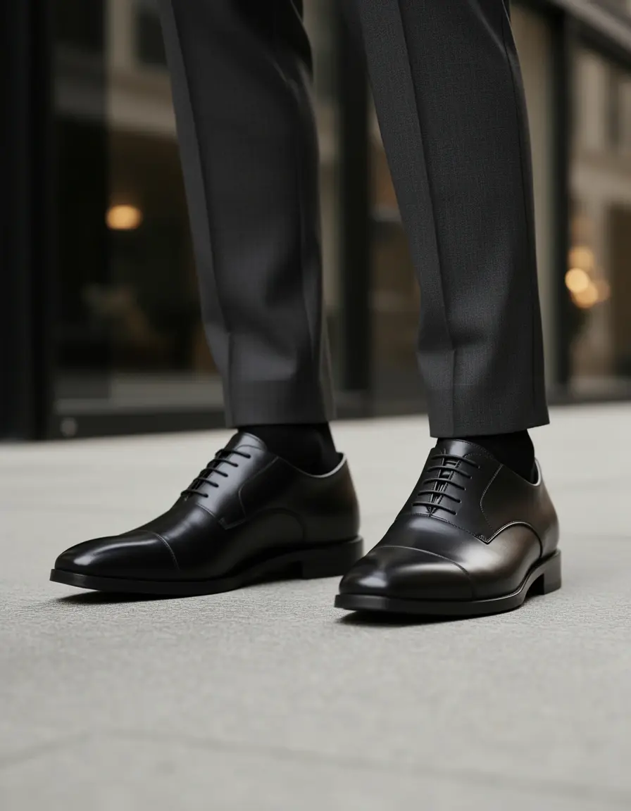 Schwarze Designer Leder-Schuhe mit eleganten Details