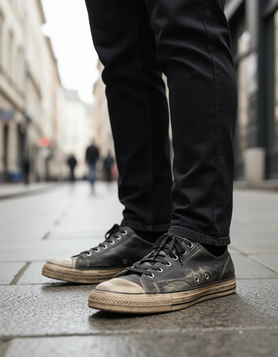Schwarze Sneaker aus Vintage-Leder mit natürlicher Patina