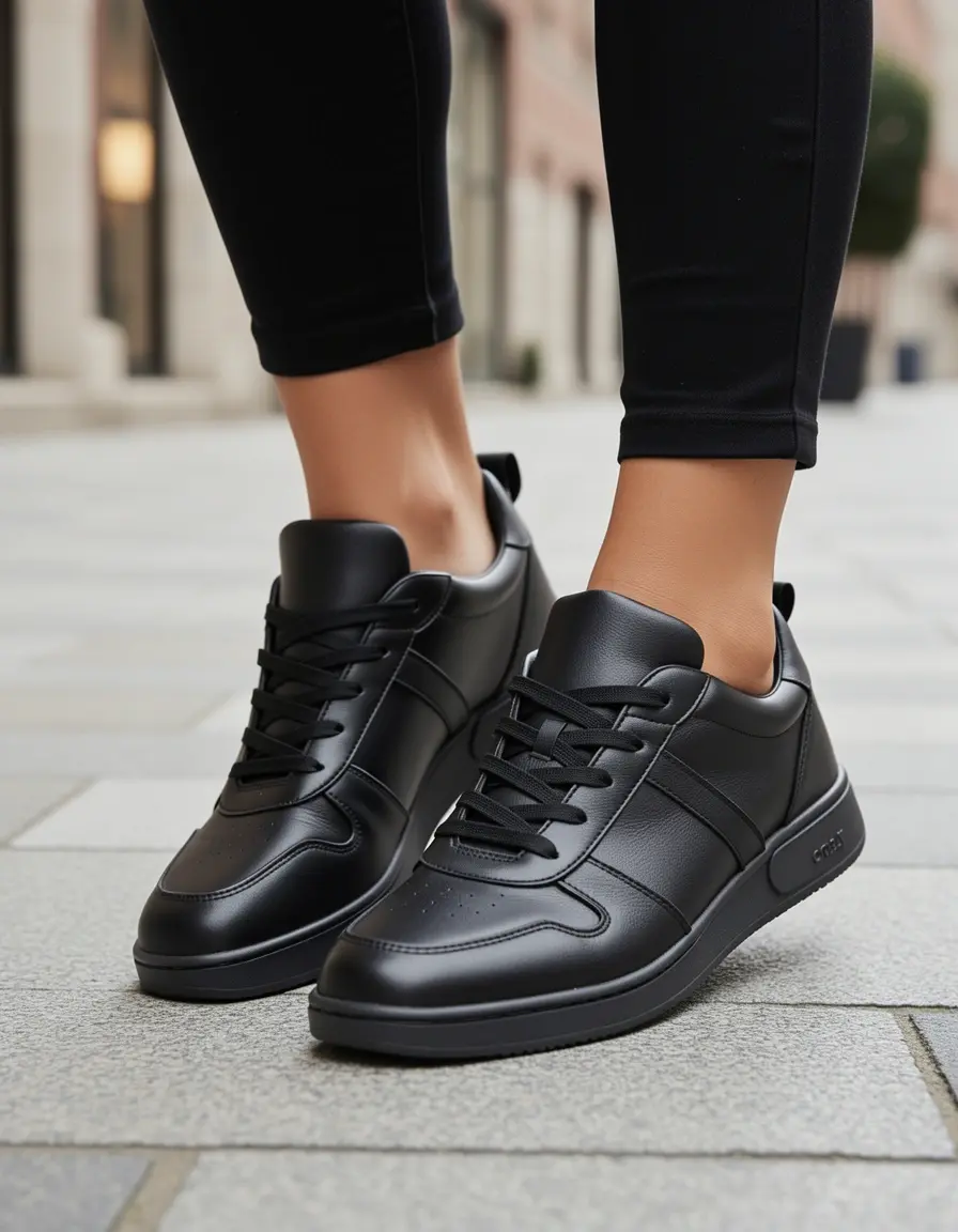 Sportliche schwarze Damen Lederschuhe für einen aktiven Lebensstil