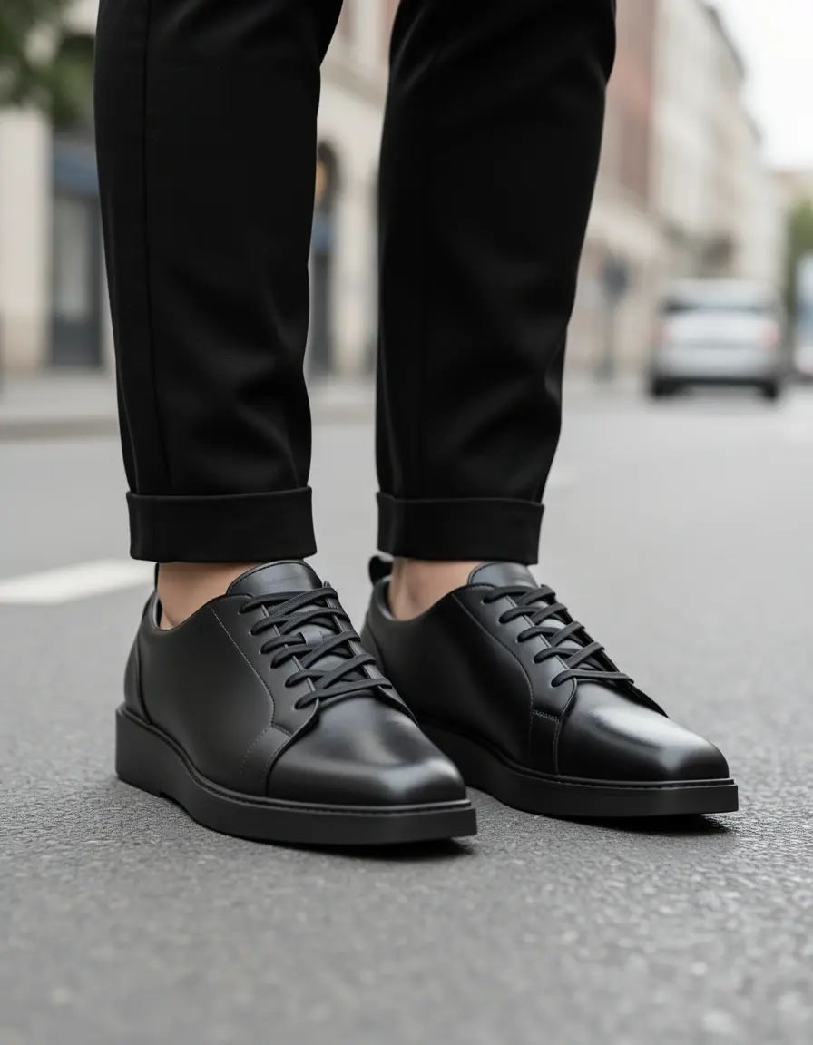 Minimalistische schwarze Leder-Sneaker für einen cleanen Look