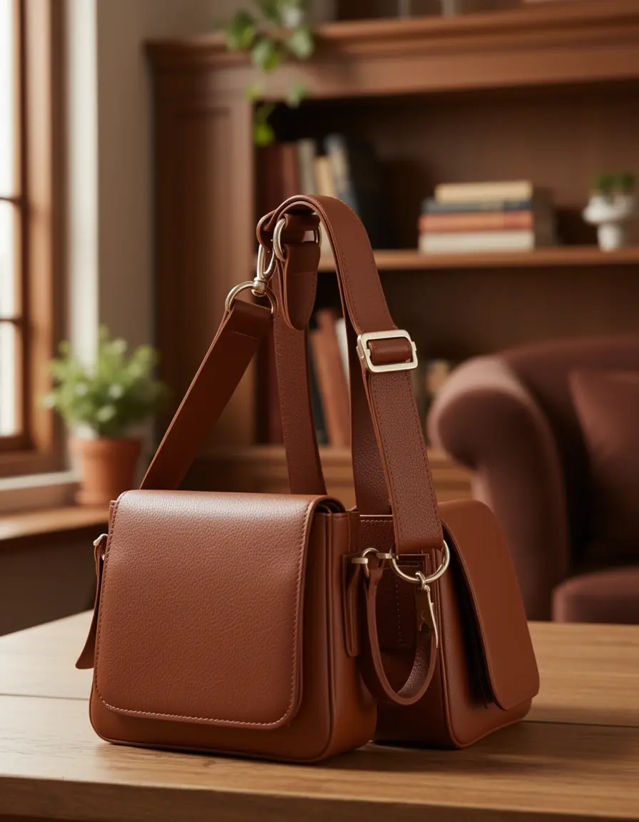 Braune Crossbody Taschen aus Leder im Detail