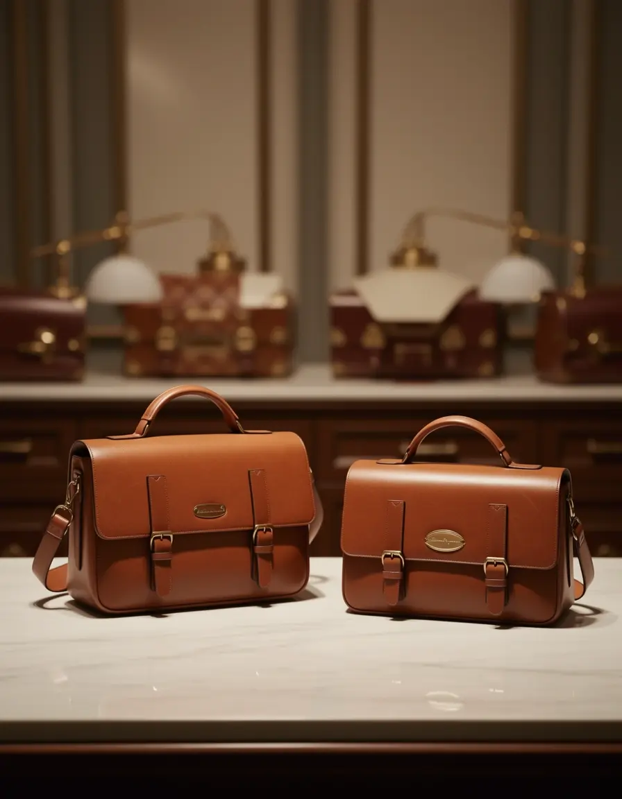 Cognacfarbene Satchel Ledertasche mit festem Griff