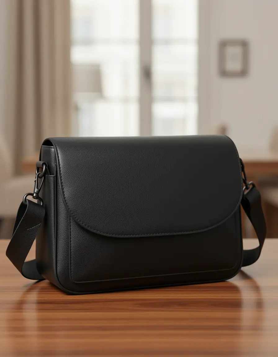 Schwarze Sling Leder Umhängetasche für Herren in modernem Design