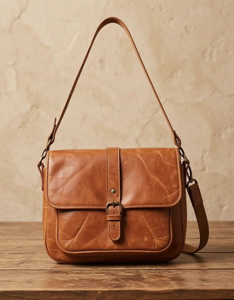 Vintage Leder Herren Tasche in Tan mit markanter Patina