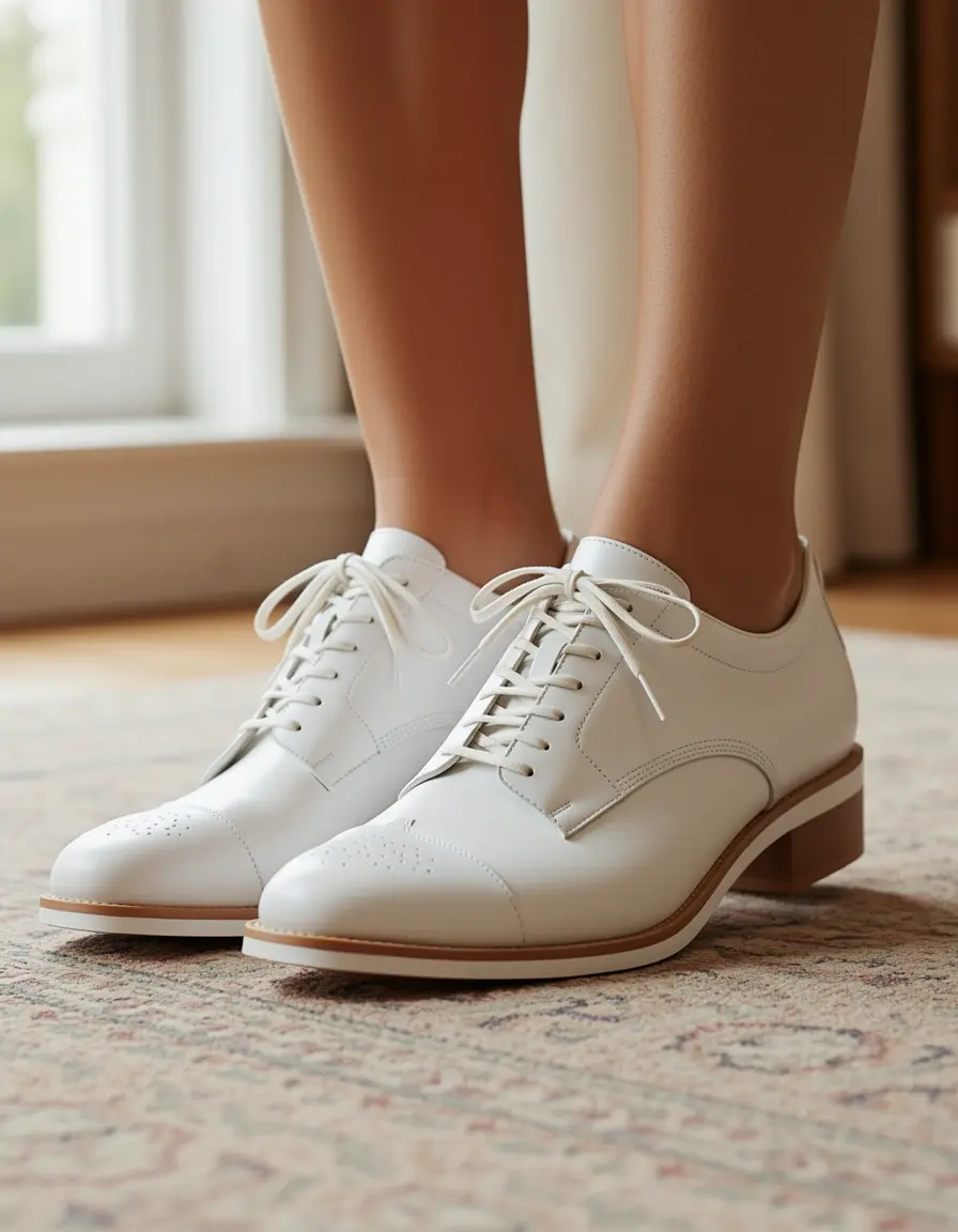 Klassische weiße Schnürschuhe aus Leder für Damen