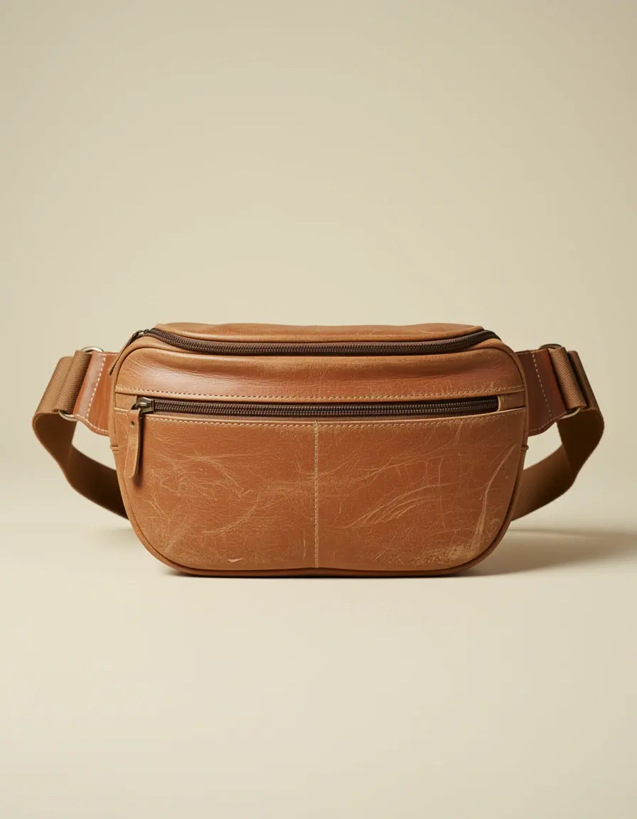 Vintage braune Bauchtasche aus echtem Leder für Damen