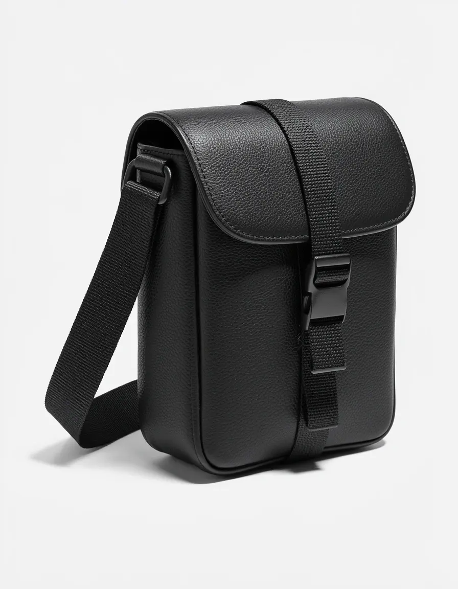 Schwarze Leder Bauchtasche mit verstellbarem Gurt