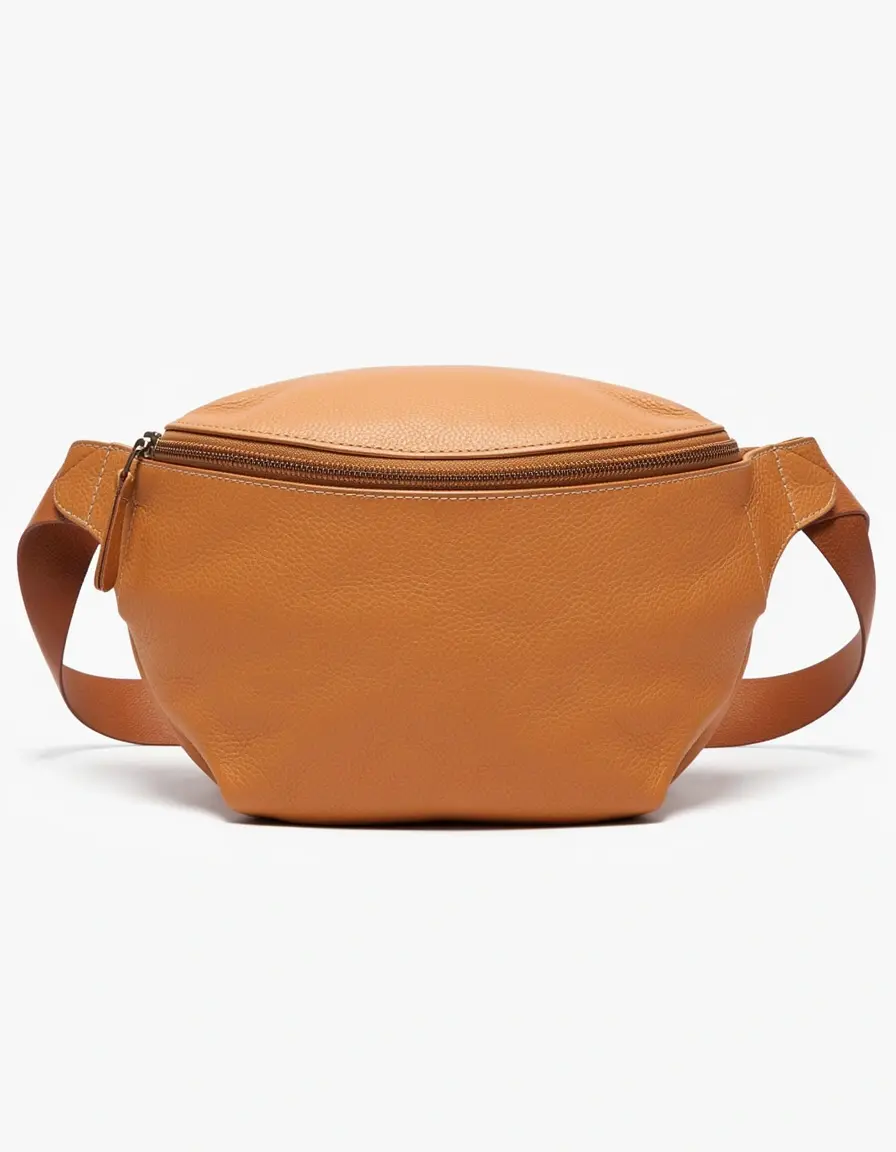 Große Bauchtasche Leder Damen mit viel Stauraum in hellem Braun