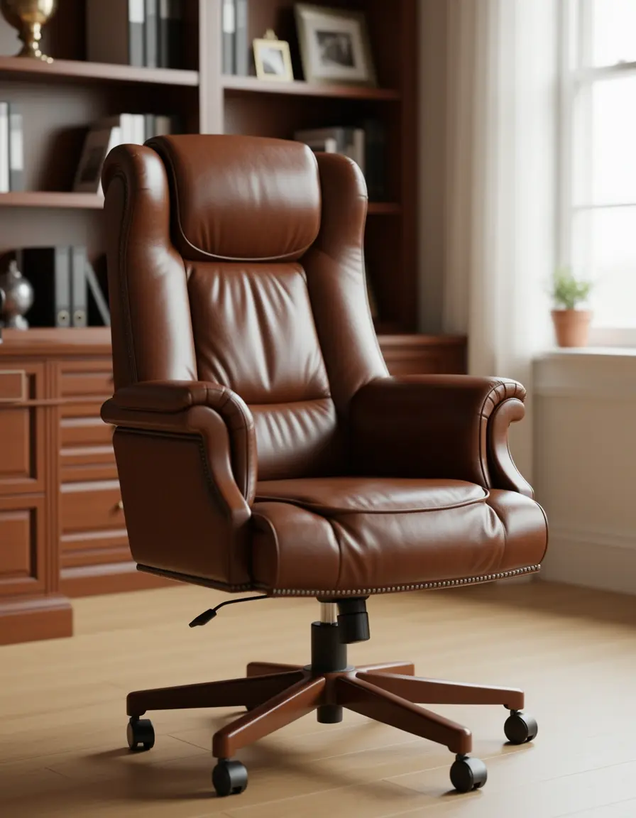 Brauner Executive Leder Bürostuhl im klassischen Design