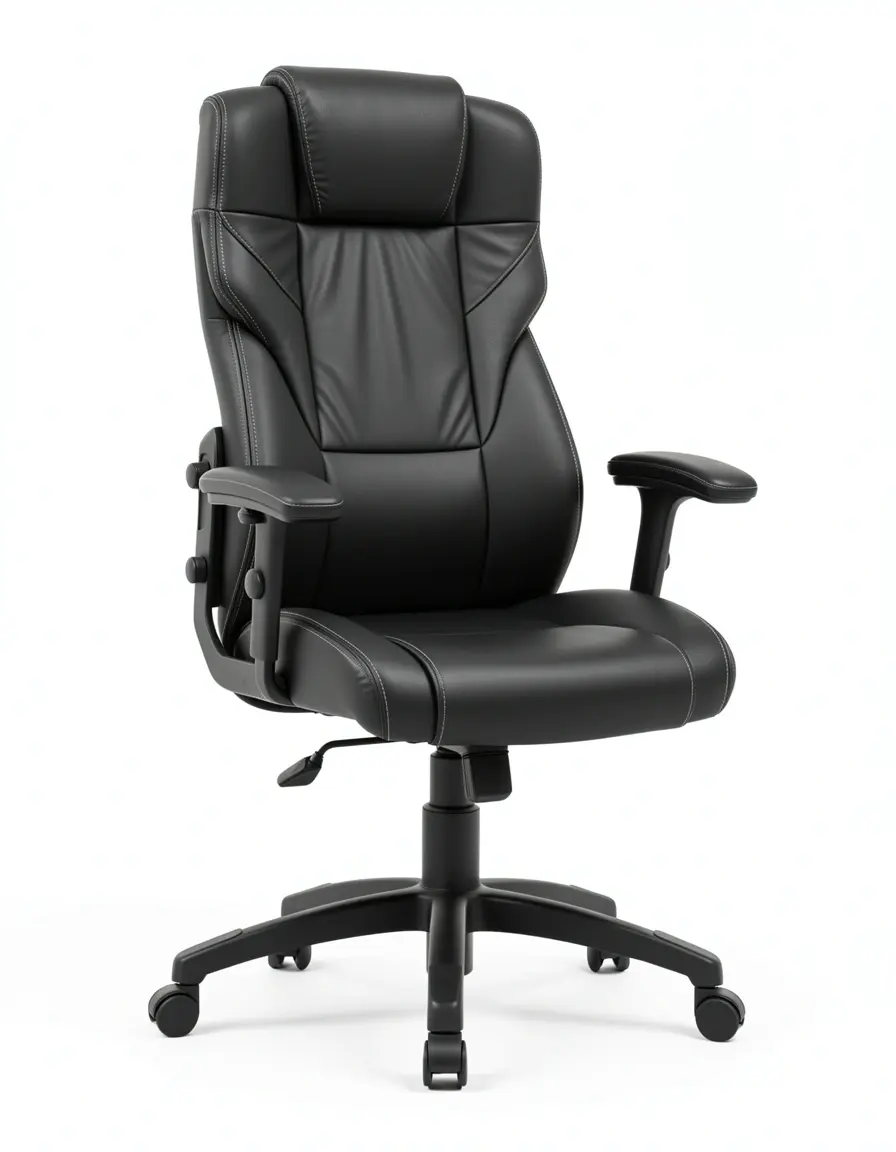 Schwarzer ergonomischer Lederbürostuhl