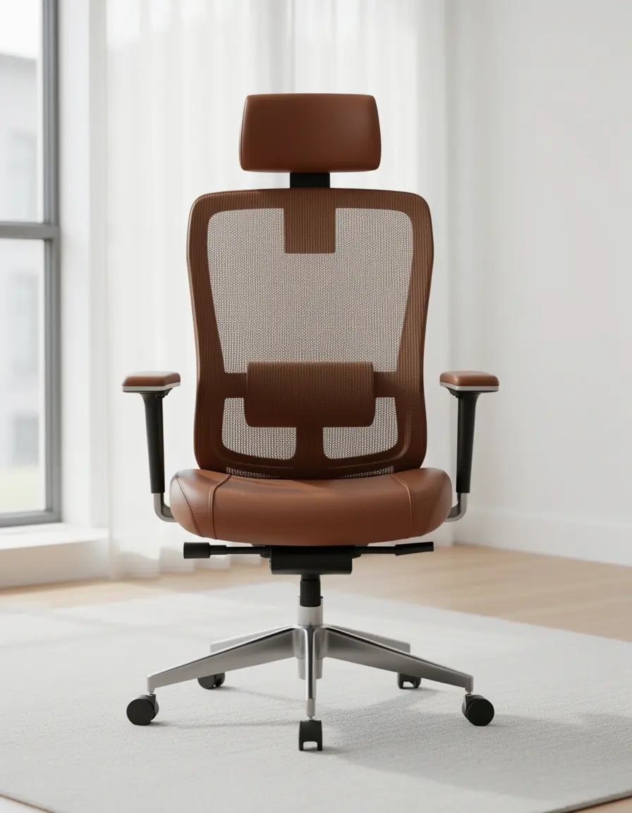 Bürostuhl aus Mesh und braunem Leder