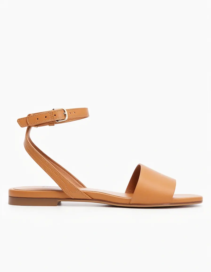 Tan Damen Sandale Leder mit Knöchelriemen