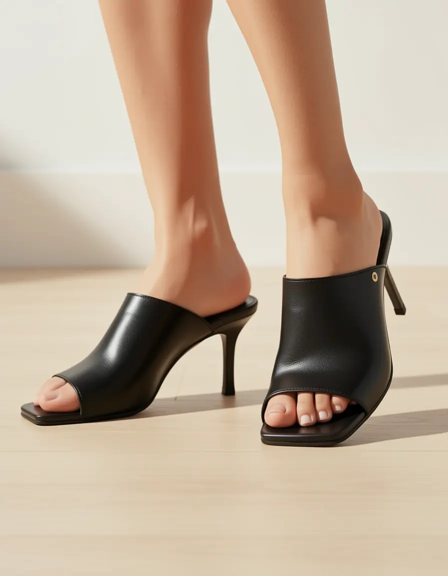 Schwarze Fashion Leder Damen Sandalen modern
