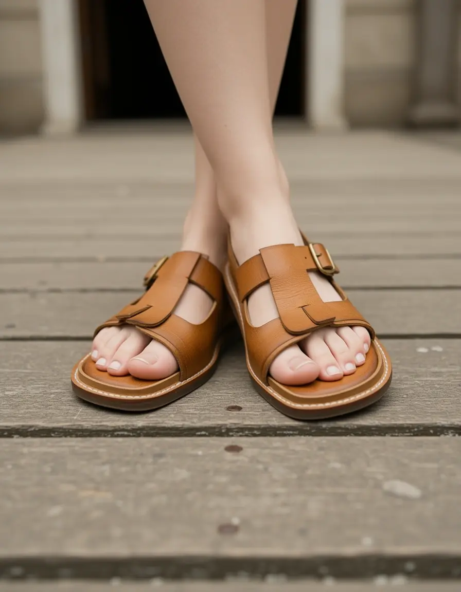 Vintage Damen Sandalen Leder in Tan-Farbe