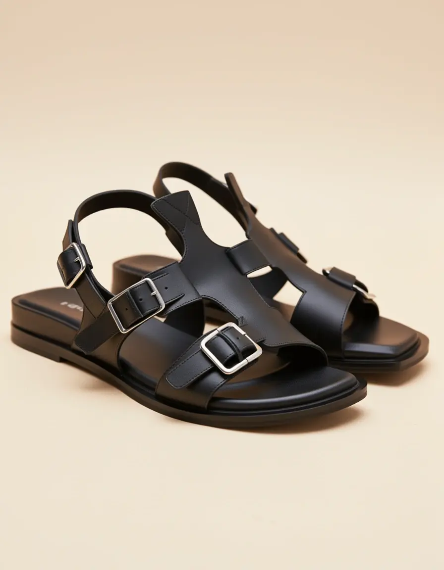 Sportliche schwarze Damen Sandalen Leder