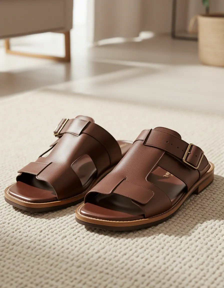 Braune Römersandalen aus Leder für Damen