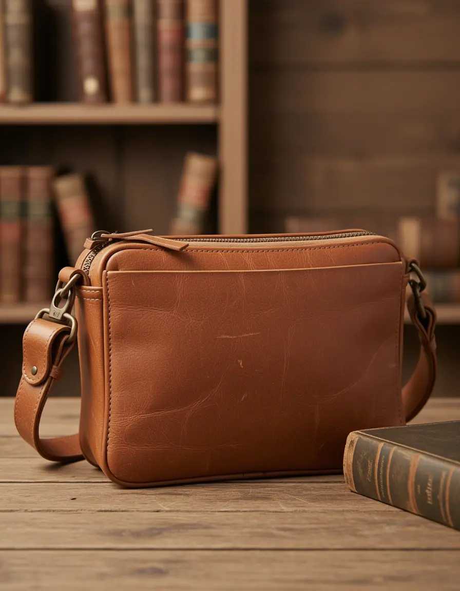Tan vintage leather crossbody bag