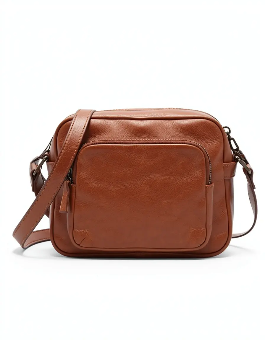 Casual brown leather crossbody