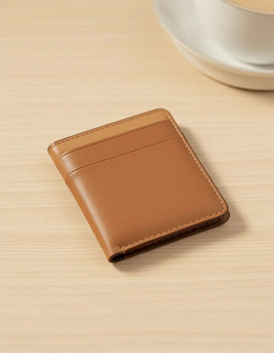 Minimalistischer Kartenhalter aus hellem Leder für Damen