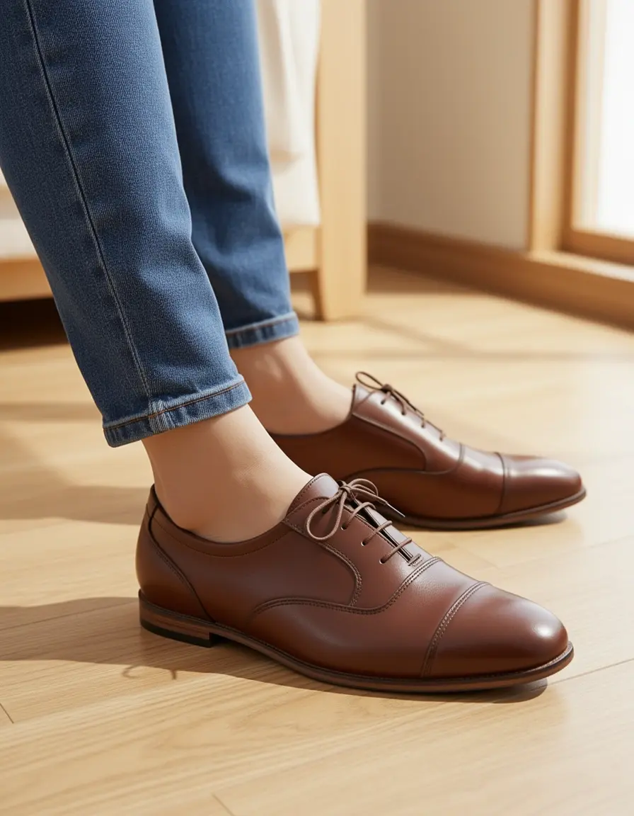 Braune Oxford Halbschuhe Damen Leder mit feinen Nähten