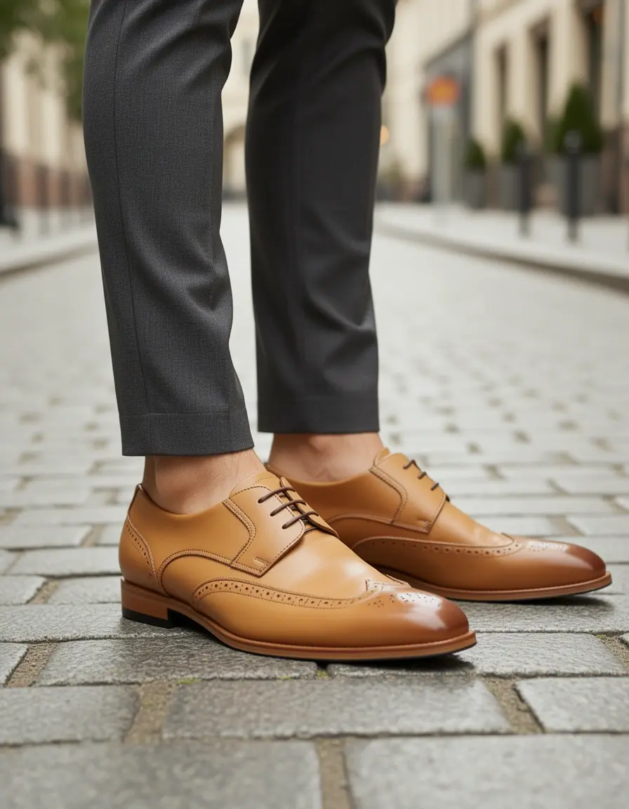Tan Derby Damen Halbschuhe aus echtem Leder