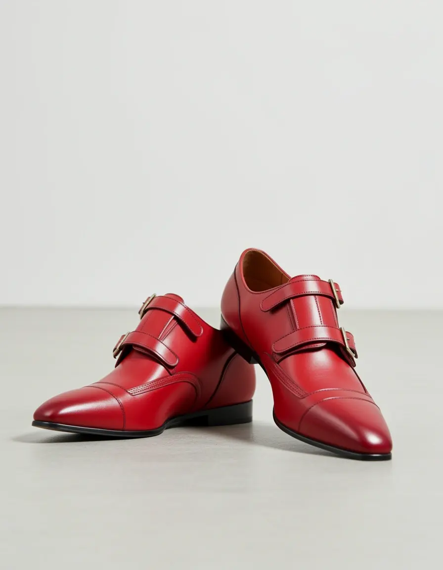 Rote Monk Strap Lederhalbschuhe für Damen
