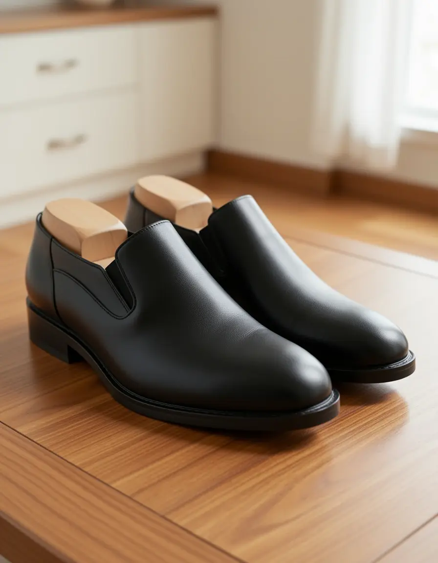 Schwarze Slip-On Lederhausschuhe für Herren