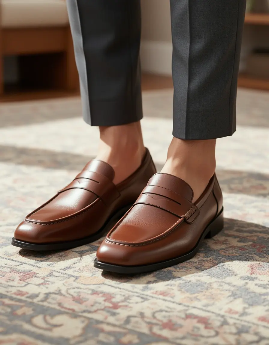 Braune geschlossene Hausschuhe Leder Herren Klassik Design