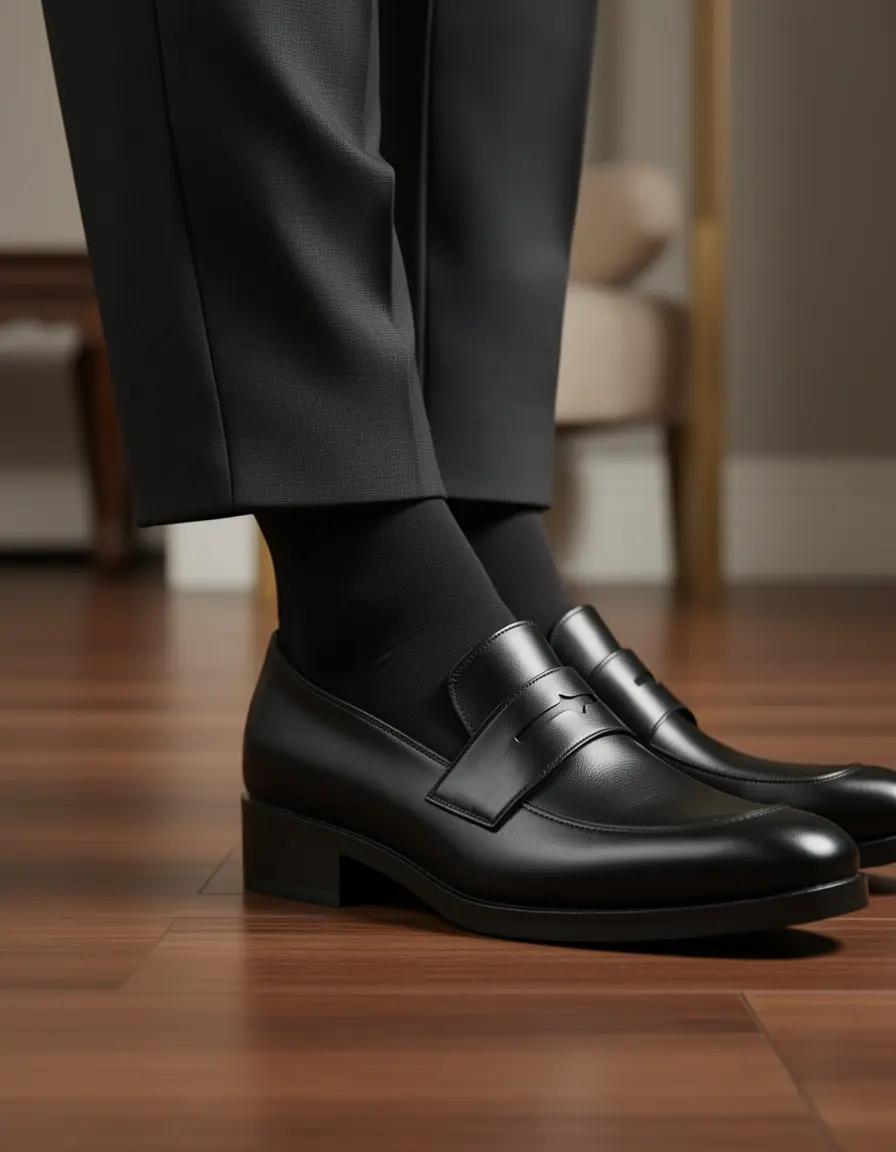 Luxuriöse schwarze Hausschuhe Leder Herren Premium Qualität