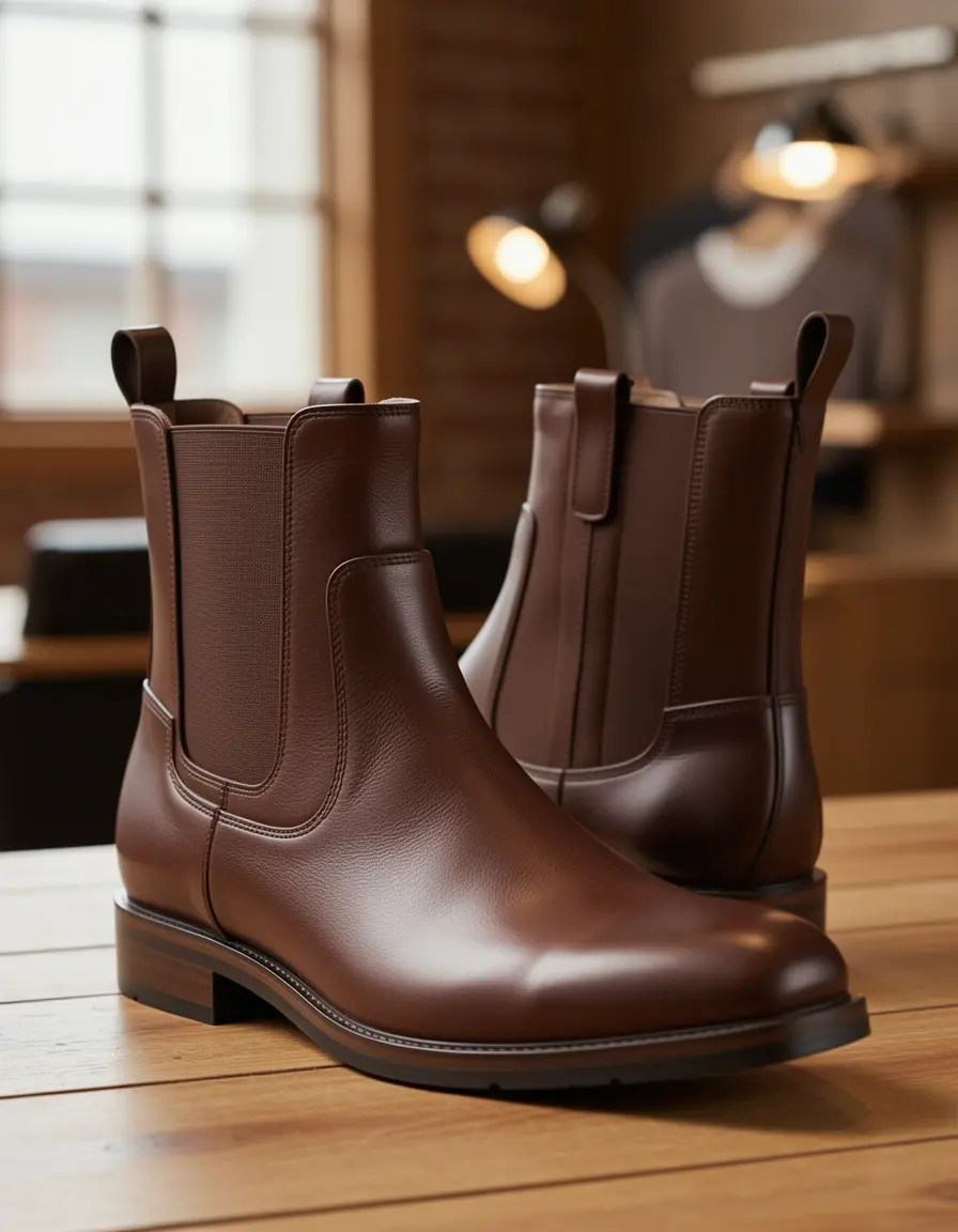 Chelsea Herren Boots Leder in hellem Braun mit elastischem Einsatz