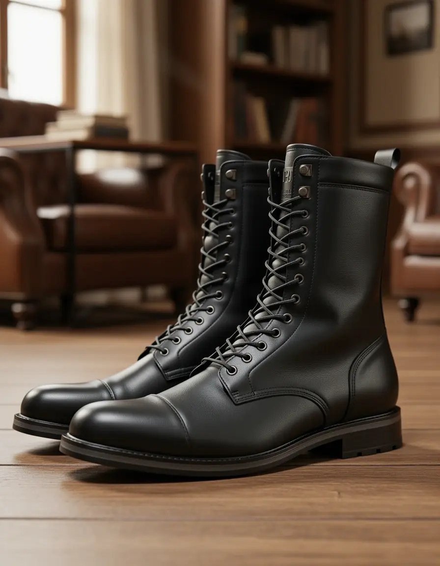Schwarze Combat herren boots leder mit robuster Sohle