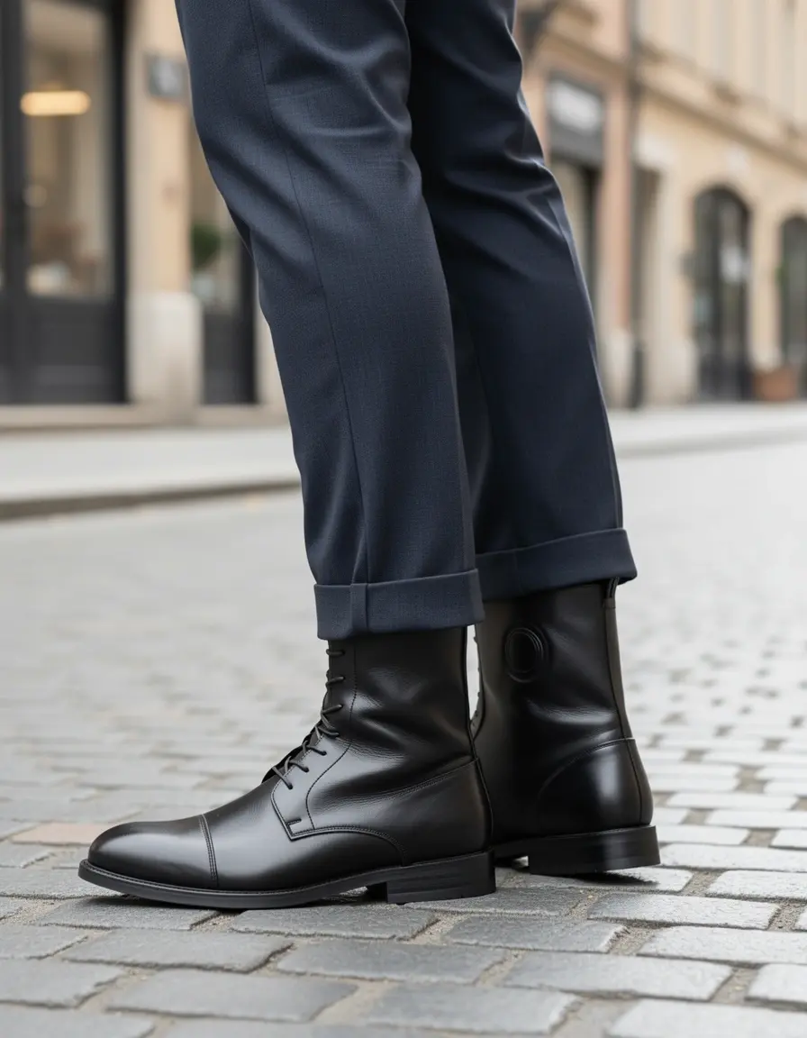 Schwarze knöchelhohe Lederboots minimalistisches Design