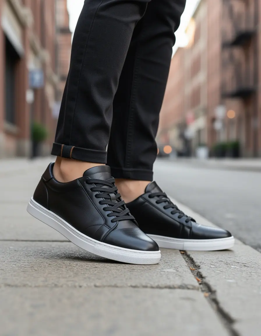 Schwarze Herren Sneaker aus Leder für den Alltag