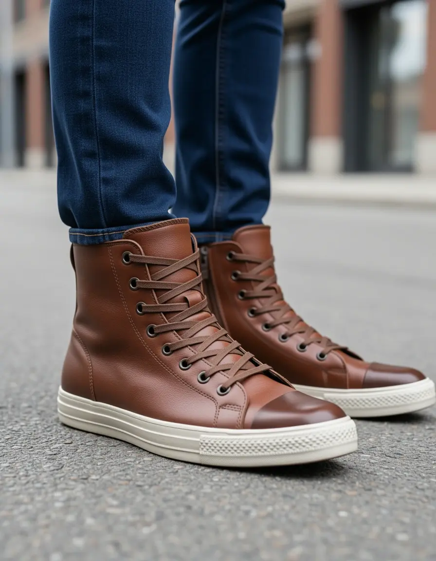 Braune High-Top Sneaker aus Leder für Herren